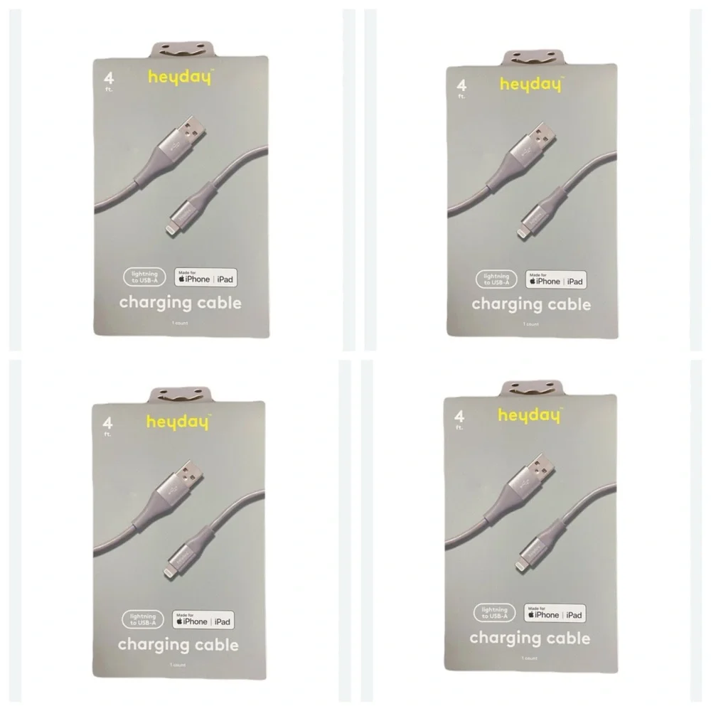Heyday grey 4ft lightning to USB-A Charging Cable for IPhone/IPad / 4 packs